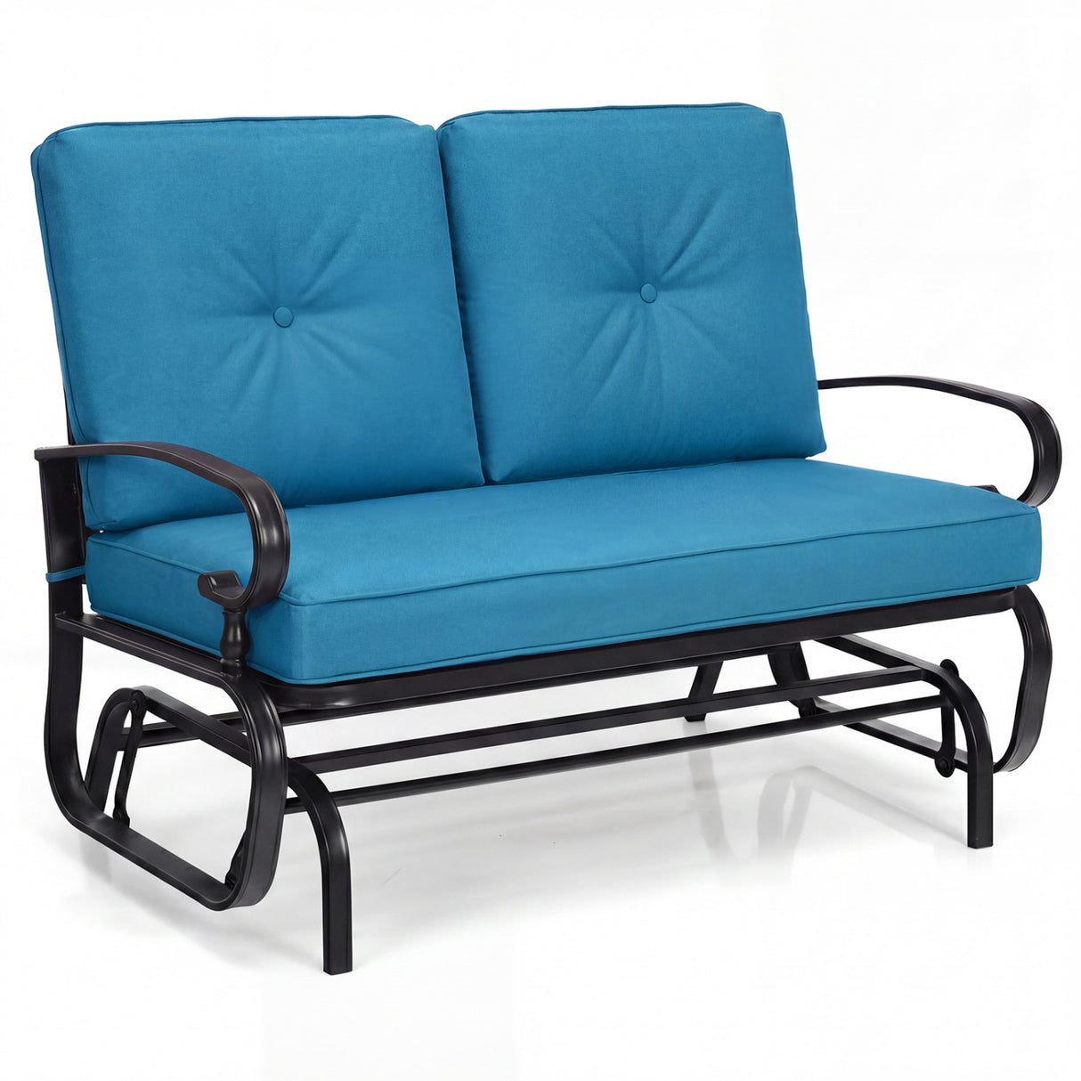 2 Seats Outdoor Swing Glider Chair with Comfortable Cushions-Blue