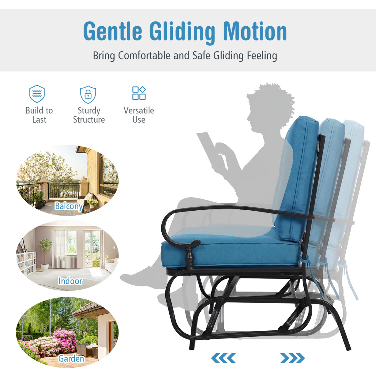 2 Seats Outdoor Swing Glider Chair with Comfortable Cushions-Beige
