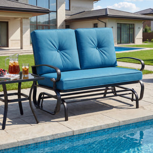2 Seats Outdoor Swing Glider Chair with Comfortable Cushions-Beige