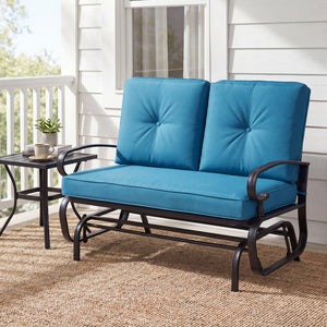 2 Seats Outdoor Swing Glider Chair with Comfortable Cushions-Beige