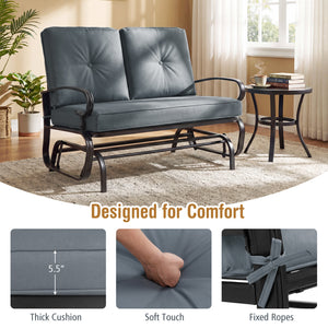 2 Seats Outdoor Swing Glider Chair with Comfortable Cushions-Gray