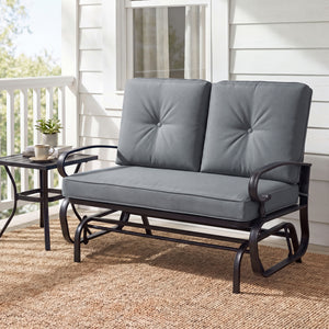2 Seats Outdoor Swing Glider Chair with Comfortable Cushions-Gray