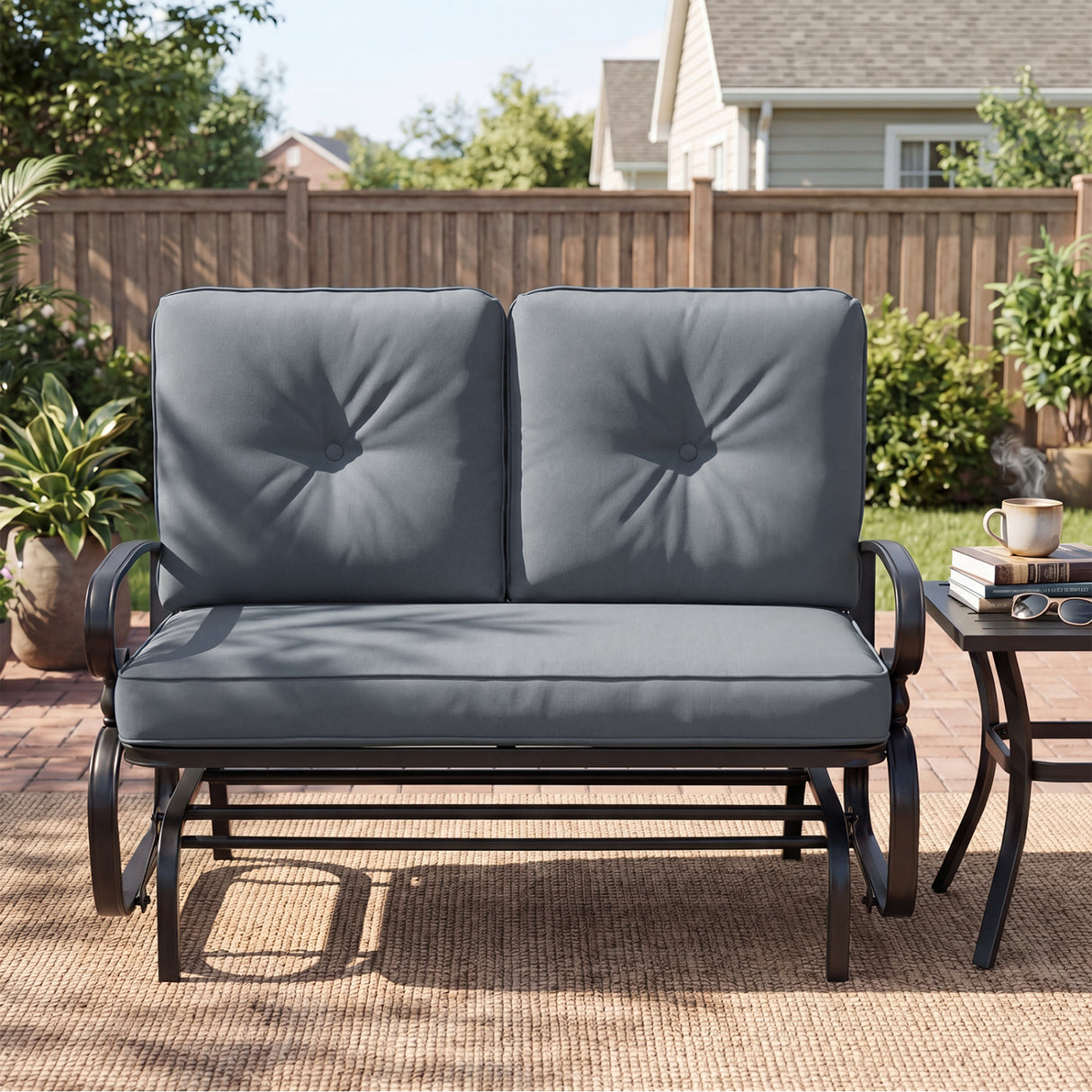 2 Seats Outdoor Swing Glider Chair with Comfortable Cushions-Gray