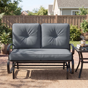 2 Seats Outdoor Swing Glider Chair with Comfortable Cushions-Gray