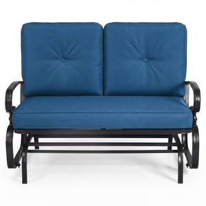 2 Seats Outdoor Swing Glider Chair with Cushions-Navy