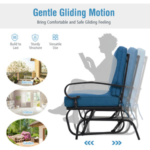 2 Seats Outdoor Swing Glider Chair with Cushions-Navy