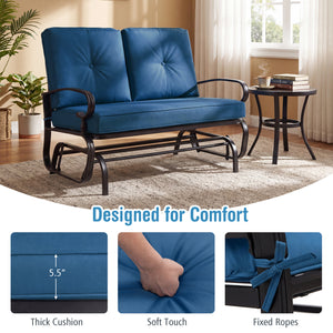 2 Seats Outdoor Swing Glider Chair with Cushions-Navy