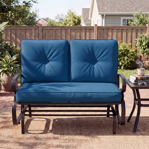 2 Seats Outdoor Swing Glider Chair with Cushions-Navy