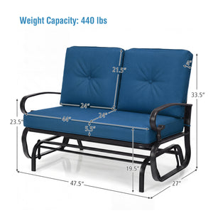 2 Seats Outdoor Swing Glider Chair with Cushions-Navy