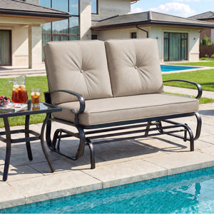 2 Seats Outdoor Swing Glider Chair with Comfortable Cushions-Beige