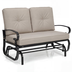 2 Seats Outdoor Swing Glider Chair with Comfortable Cushions-Beige