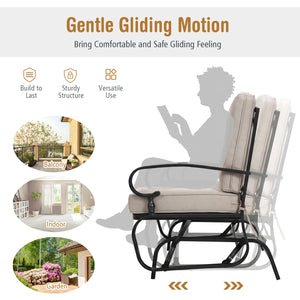 2 Seats Outdoor Swing Glider Chair with Comfortable Cushions-Beige
