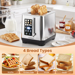 2 Slice Toaster with 6 Browning Levels and 4 Bread Types-Silver