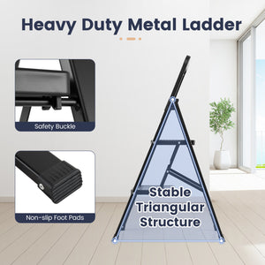 2 Step Black Folding Step Stool with Wide Anti-slip Pedals