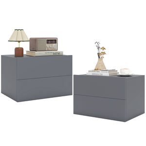 2 Storage Drawers Wall Mounted Floating Nightstand for Bedroom-Gray