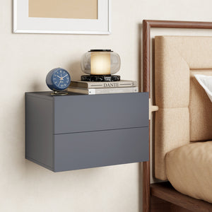 2 Storage Drawers Wall Mounted Floating Nightstand for Bedroom-Gray