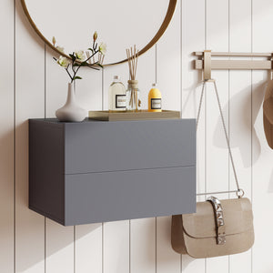 2 Storage Drawers Wall Mounted Floating Nightstand for Bedroom-Gray