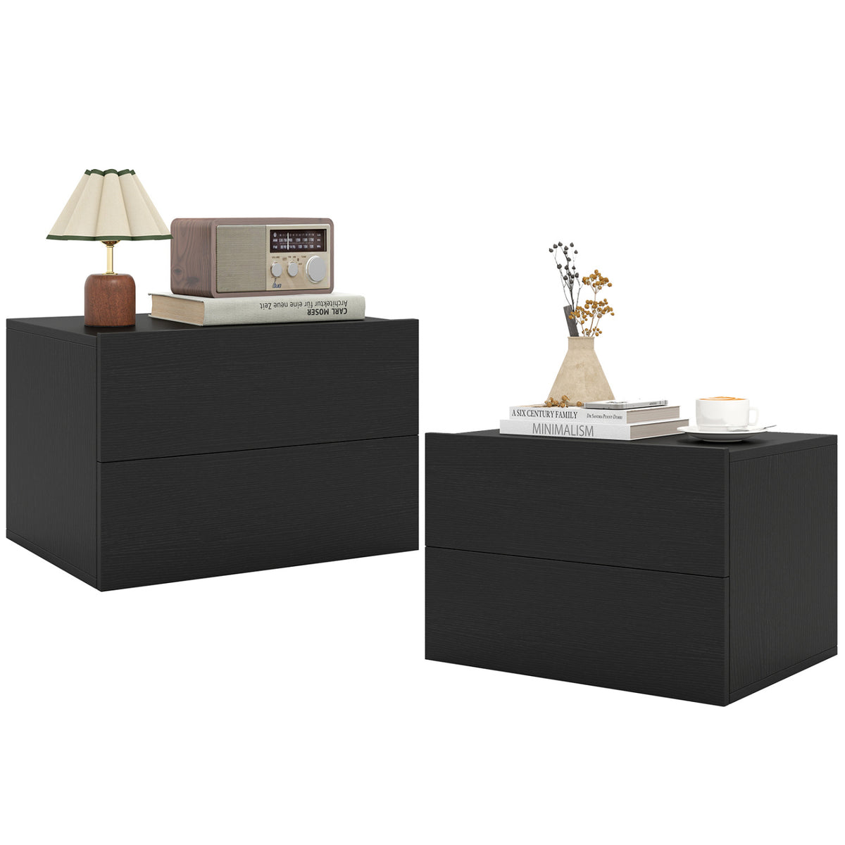 2 Storage Drawers Wall Mounted Floating Nightstand for Bedroom-Black