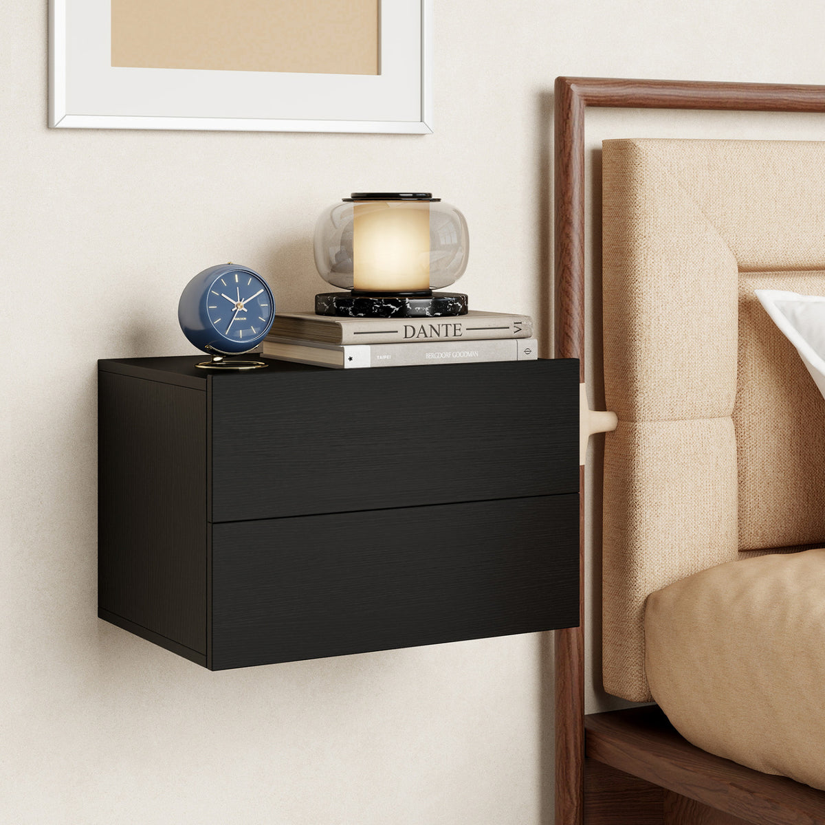 2 Storage Drawers Wall Mounted Floating Nightstand for Bedroom-Black
