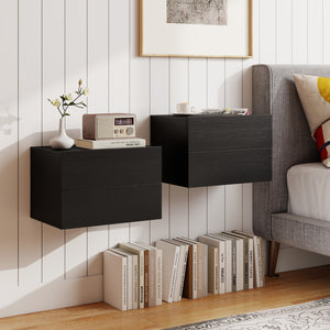 2 Storage Drawers Wall Mounted Floating Nightstand for Bedroom-Black