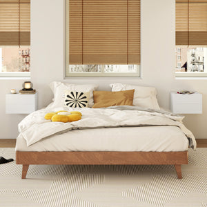 2 Storage Drawers Wall Mounted Floating Nightstand for Bedroom-White