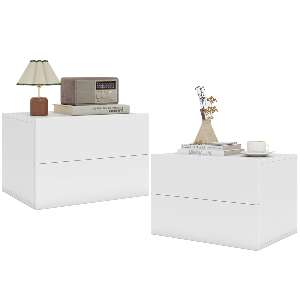 2 Storage Drawers Wall Mounted Floating Nightstand for Bedroom-White