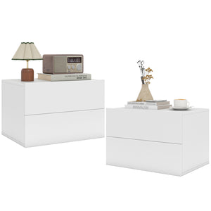 2 Storage Drawers Wall Mounted Floating Nightstand for Bedroom-White