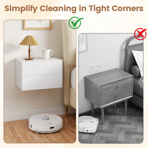 2 Storage Drawers Wall Mounted Floating Nightstand for Bedroom-White