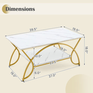 2-Tier Coffee Table Gold Rectangle for Living Room-Golden