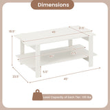 2-Tier Coffee Table Slatted Wood Center Table with Storage Shelf-White
