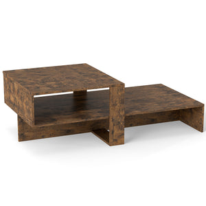 2-Tier Coffee Table Modern Irregular Center Table with Open Storage Shelf-Brown