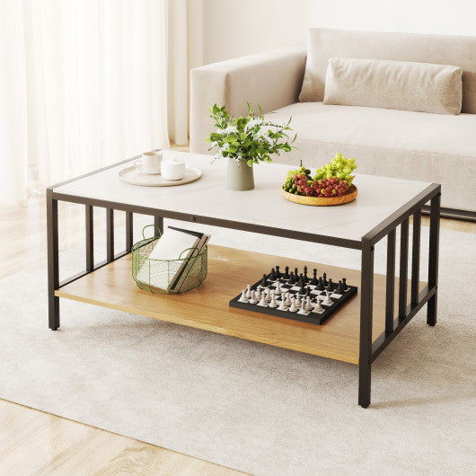 2 Tier Coffee Table with Sintered Stone Tabletop-White
