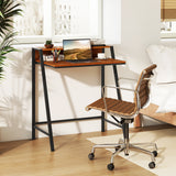 2 Tier Computer Desk PC Laptop Table Study Writing Home Office Workstation New-Walnut