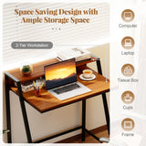 2 Tier Computer Desk PC Laptop Table Study Writing Home Office Workstation New-Walnut