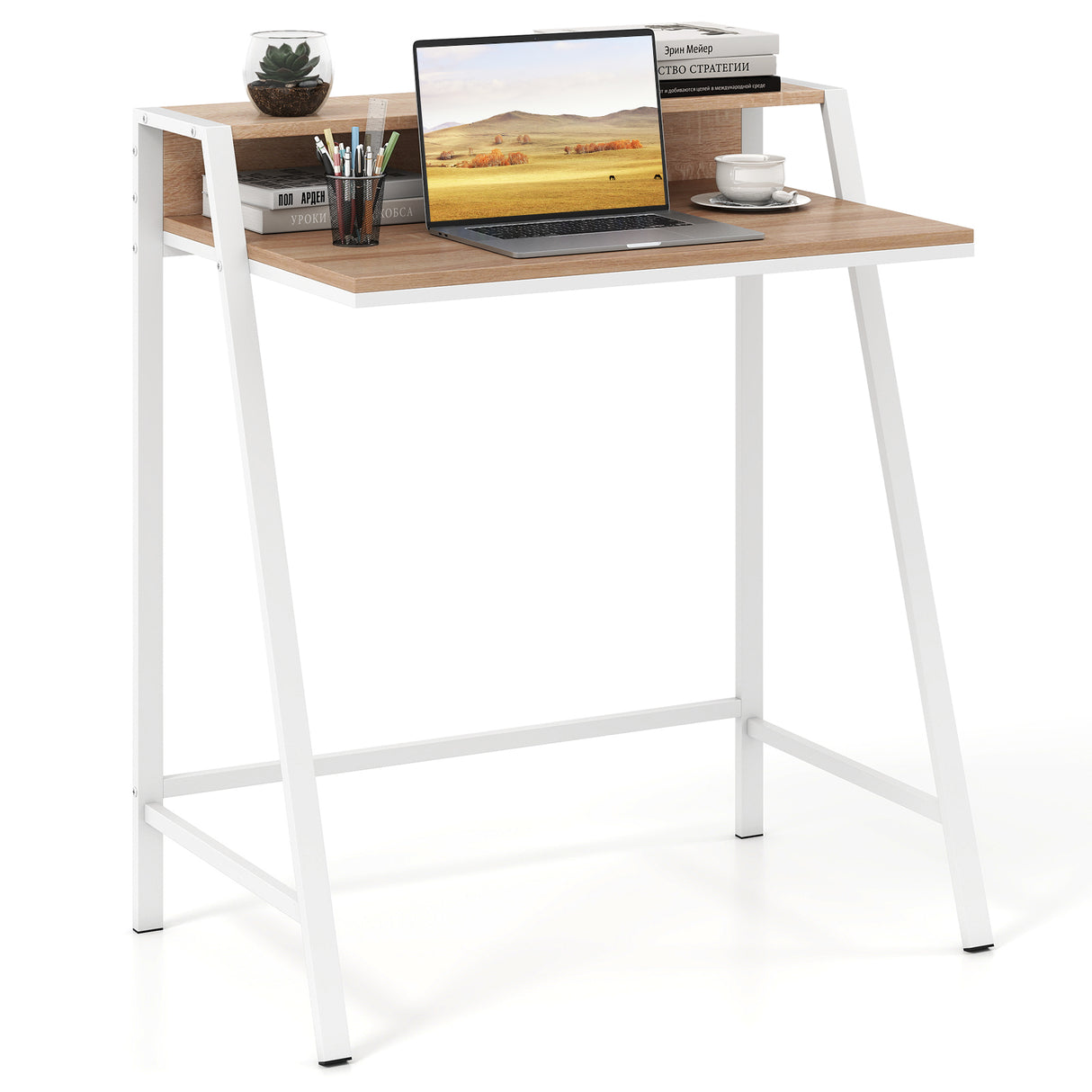 2 Tier Computer Desk PC Laptop Table Study Writing Home Office Workstation New-Walnut