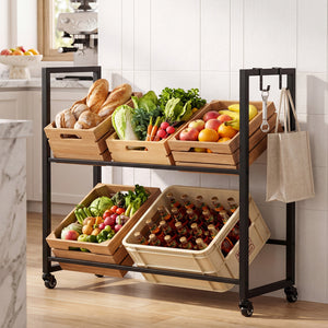 2-Tier Drink Crate Rack with 4 Universal Wheels for Beer and Water Kitchen and Bar-Black
