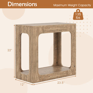 2-Tier End Table with Storage Shelf for Living Room-Oak