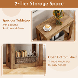 2-Tier End Table with Storage Shelf for Living Room-Oak