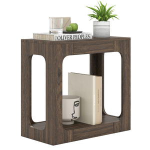 2-Tier End Table with Storage Shelf for Living Room-Walnut