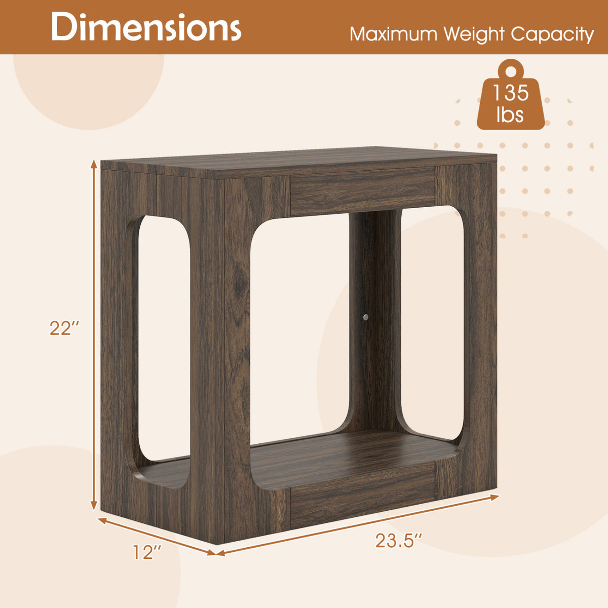 2-Tier End Table with Storage Shelf for Living Room-Walnut