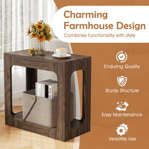 2-Tier End Table with Storage Shelf for Living Room-Walnut