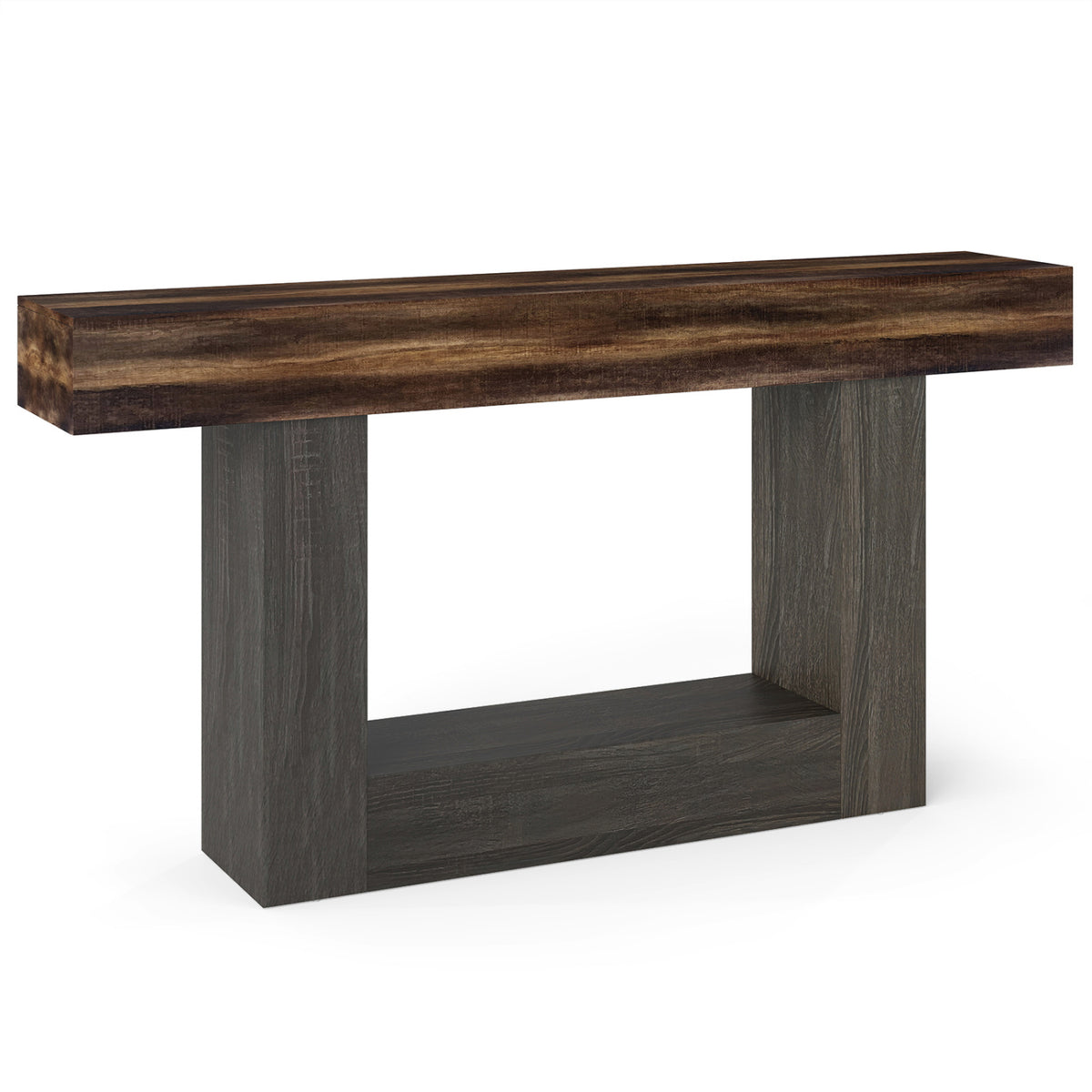 2-Tier Farmhouse Console Table 63" Long with Storage Shelf-Rustic Brown