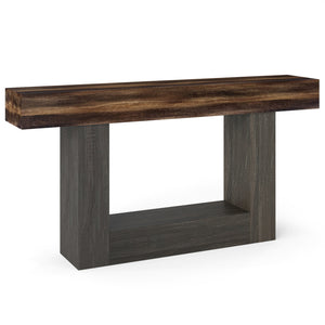 2-Tier Farmhouse Console Table 63" Long with Storage Shelf-Rustic Brown