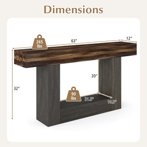 2-Tier Farmhouse Console Table 63" Long with Storage Shelf-Rustic Brown