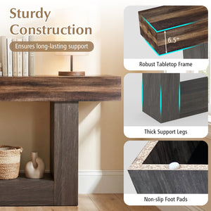 2-Tier Farmhouse Console Table 63" Long with Storage Shelf-Rustic Brown