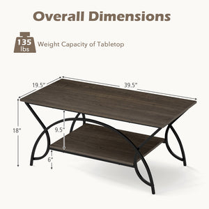 2-Tier Faux Marble Coffee Table with Marble Top and Metal Frame-Oak