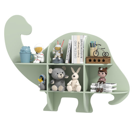 2-Tier Floating Dinosaur Kids Bookshelf for Children-Green