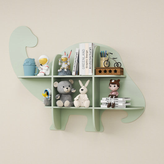 2-Tier Floating Dinosaur Kids Bookshelf for Children-Green