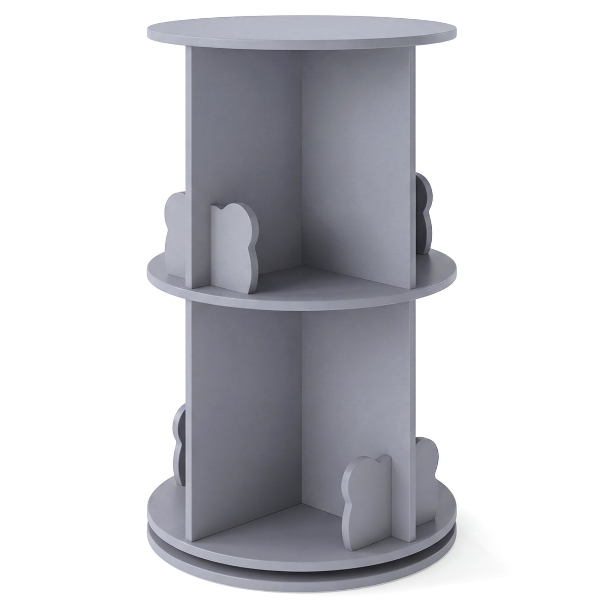 2 Tier Freestanding Kids Rotating Bookshelf Storage Rack with Bear Baffles-Gray