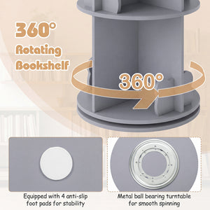 2 Tier Freestanding Kids Rotating Bookshelf Storage Rack with Bear Baffles-Gray